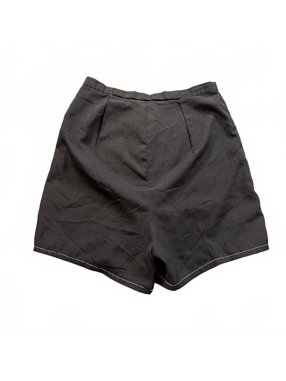 Vintage 1950s High Waisted Black Cotton Shorts Handmade White Contrast Stitching